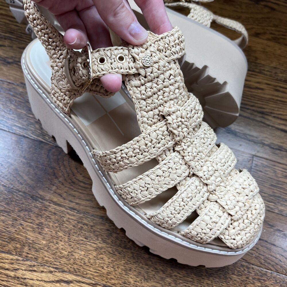 Dolce Vita Lasly Raffia Fisherman Sandals in Natural Knit Women's Size 9 - Picture 12 of 13